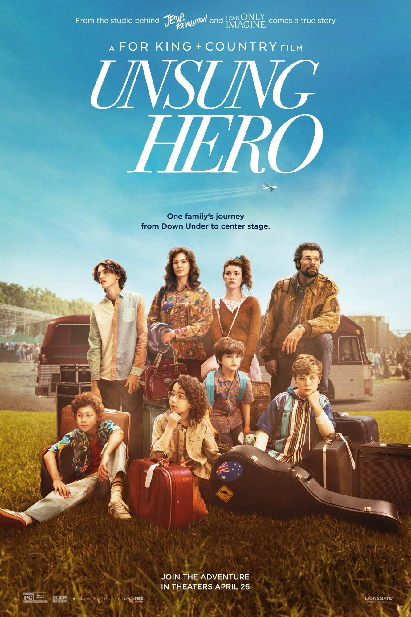 Scene from Unsung Hero movie showcasing the Smallbone family, highlighting their initial struggles and unity as they adapt to a new life in Nashville.