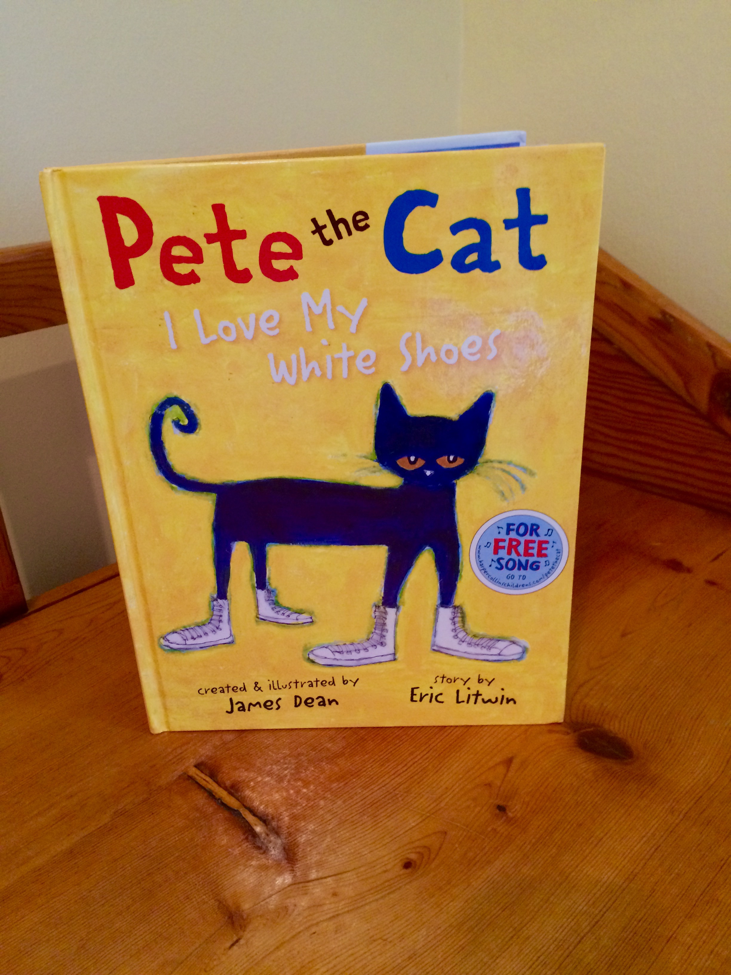 Pete the Cat happily walking in his white shoes