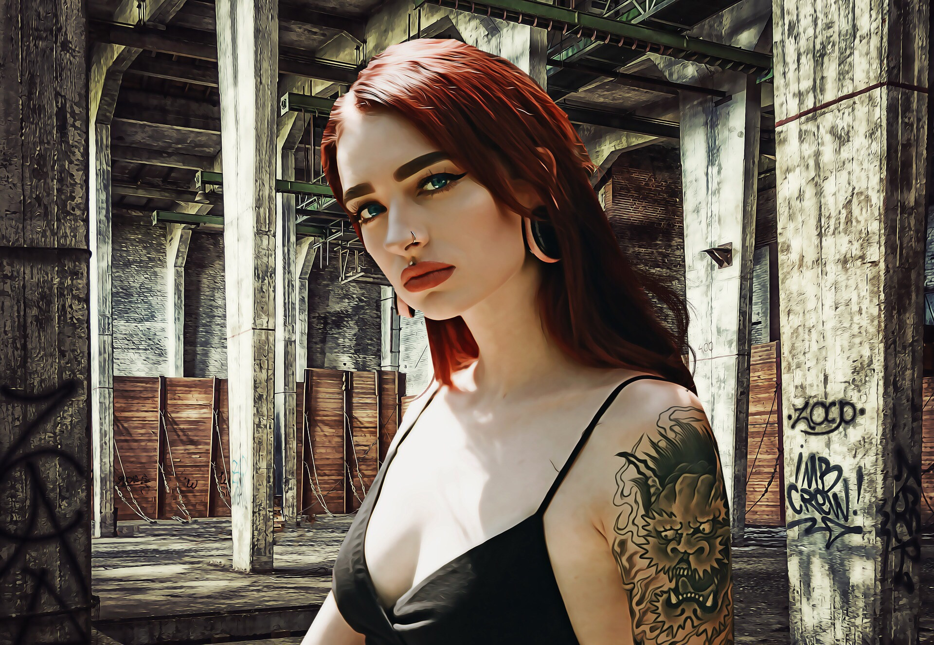 A person with tattoos on their arm and shoulder
