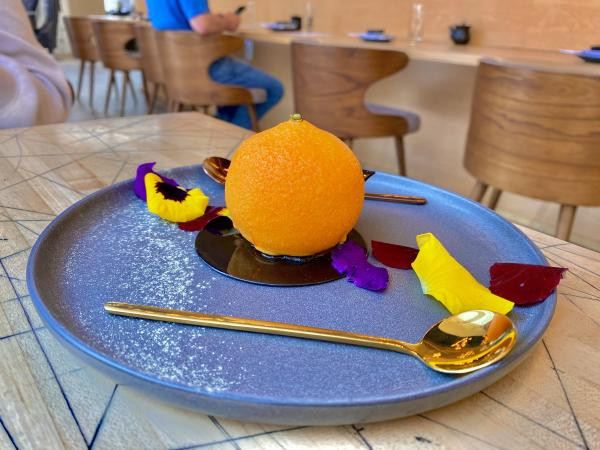 Delicious and realistic Orange Mousse Cake, a must-try dessert at Song Lan Japanese restaurant in Dublin Ohio.