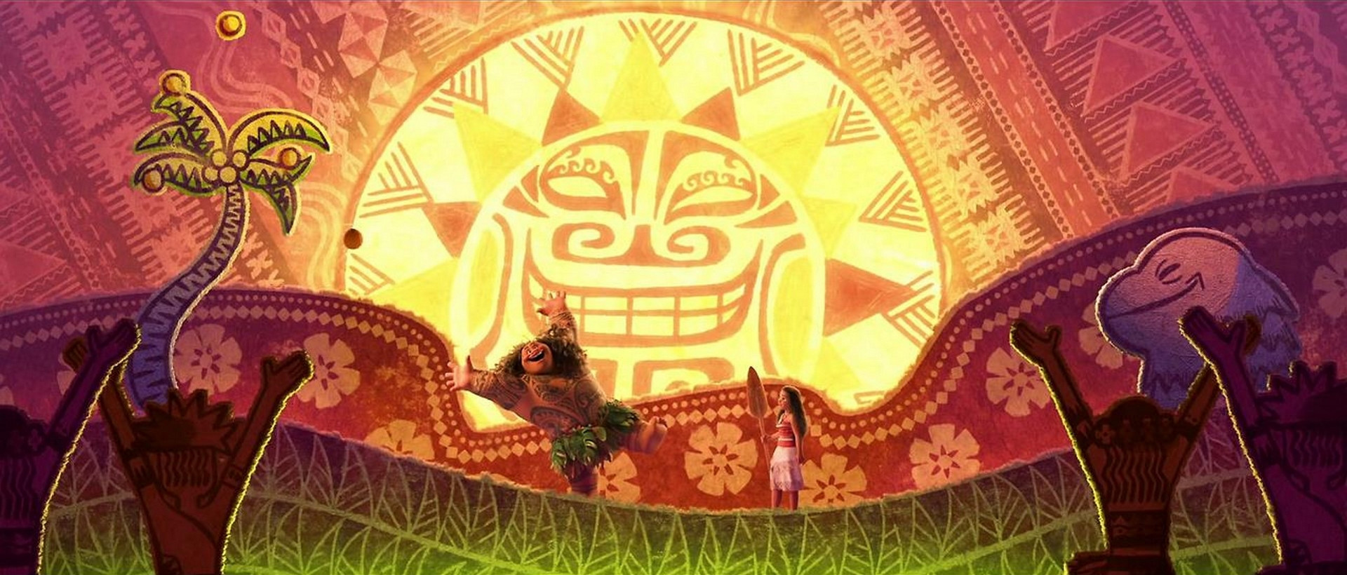 Moana and Maui on the island