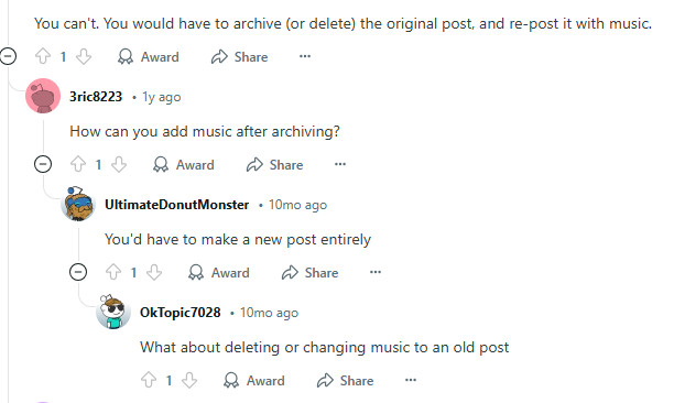 Instagram user concern about changing music on posts